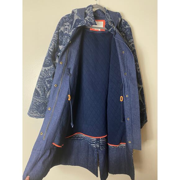 ANTHROPOLOGIE COAT BLUE CHENILLE TAPESTRY PARKA LONG JACKET BOHO OVERSIZED FALL - Picture 7 of 16